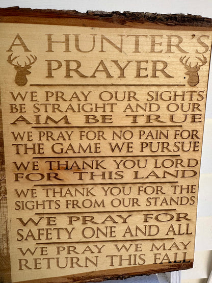 Hunter’s Prayer with Large Buck Live Edge Rectangular Plaque