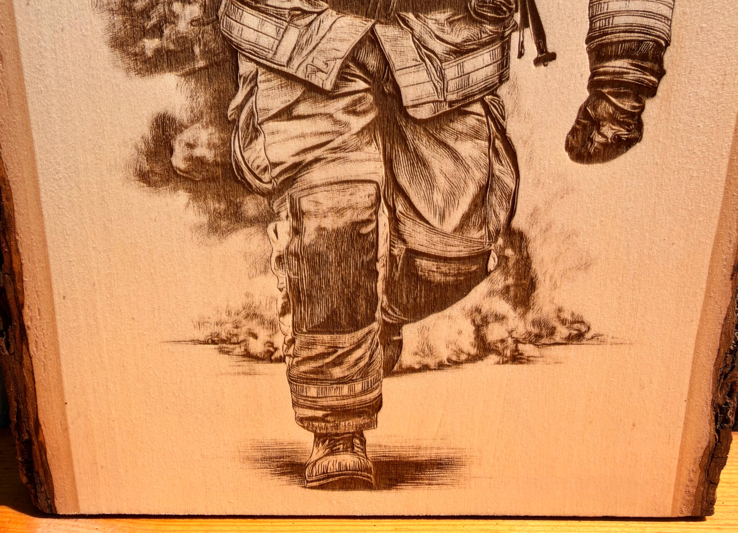 Plaque Live Edge Rectangular - Firefighter in Gear