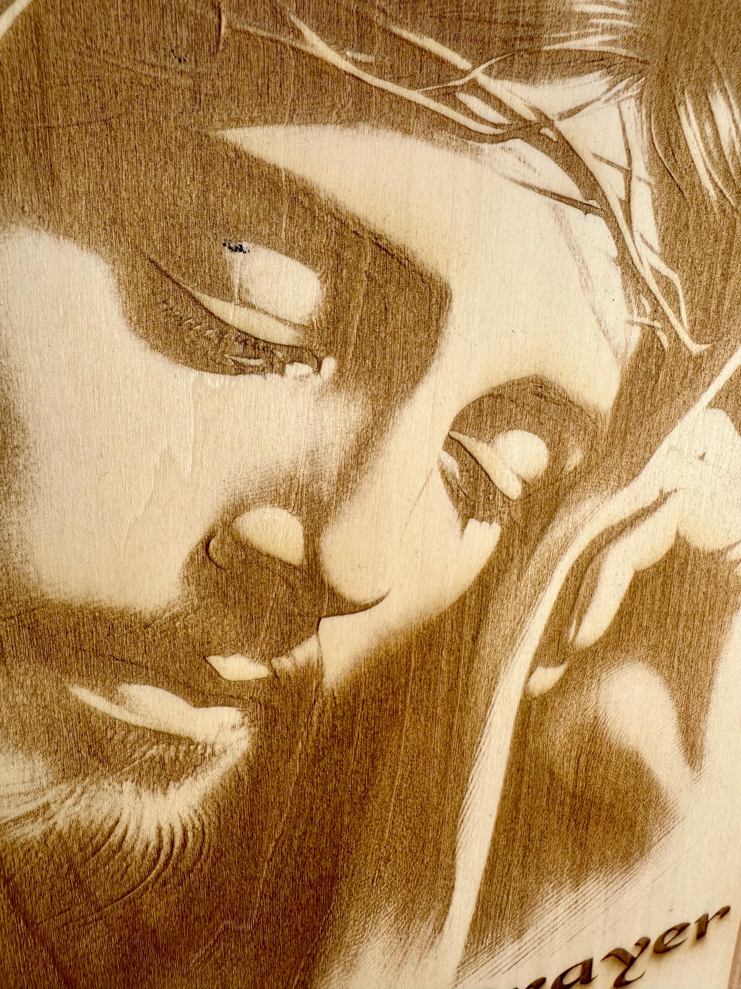 The Lord’s Prayer with Jesus, Head on Hand Live Edge Rectangular Plaque