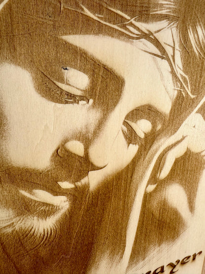 The Lord’s Prayer with Jesus, Head on Hand Live Edge Rectangular Plaque