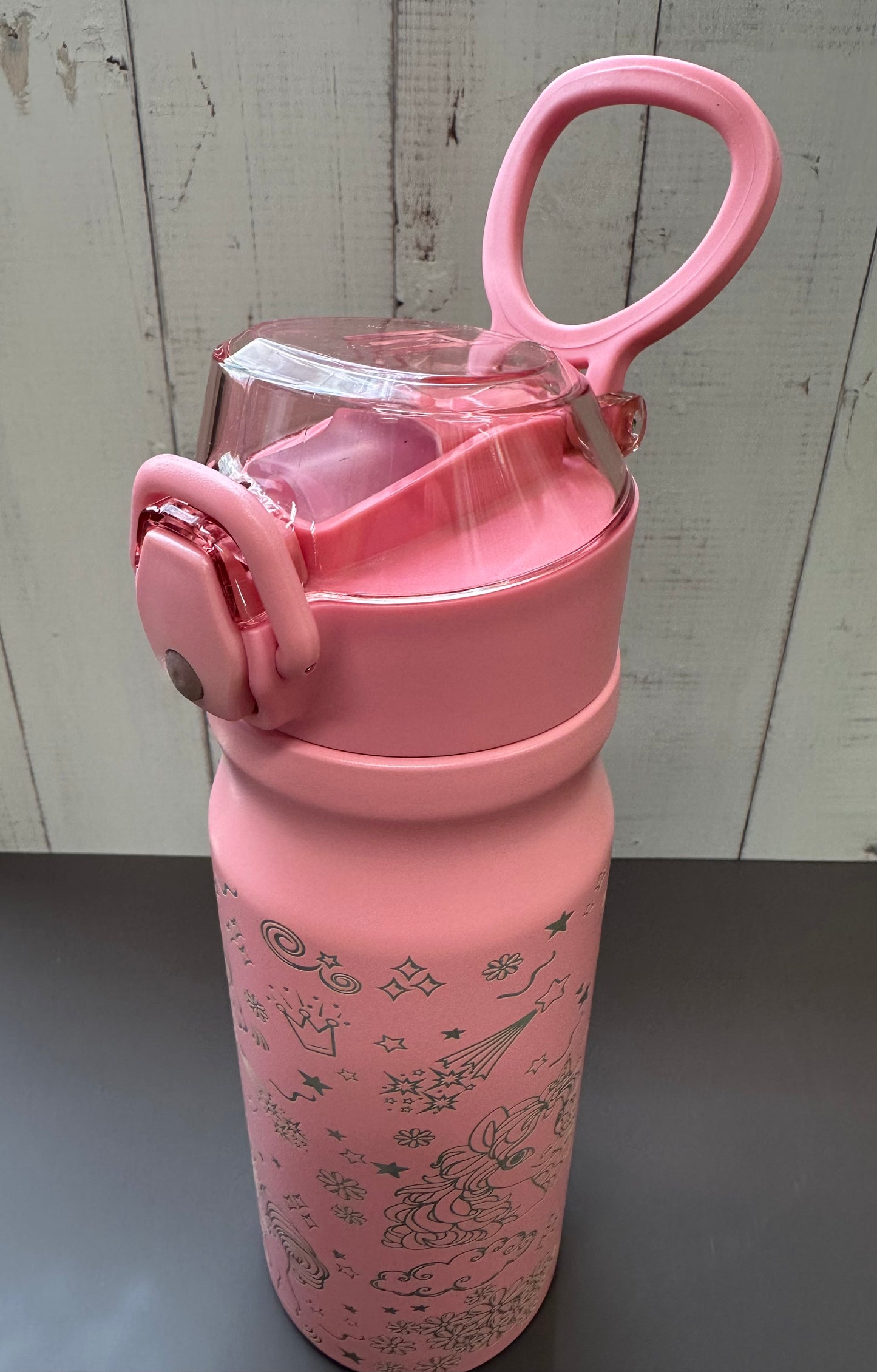 16oz. Insulated Water Bottle with Straw Lid and Built in Lid Handle - Pink with Unicorns
