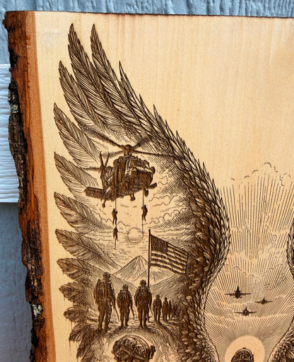 Plaque Live Edge Rectangular - Military Angel Wings
