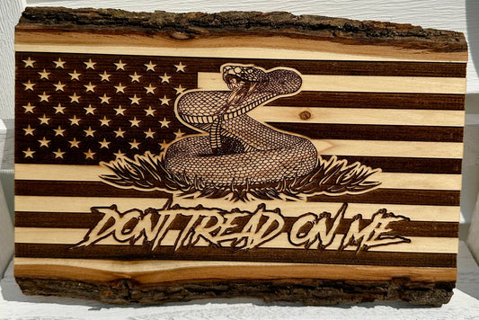 Patriotic Don’t Tread on Me Snake with Flag Live Edge Rectangular Plaque