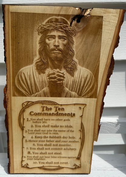 Jesus and Ten Commandments Live Edge Rectangular Plaque