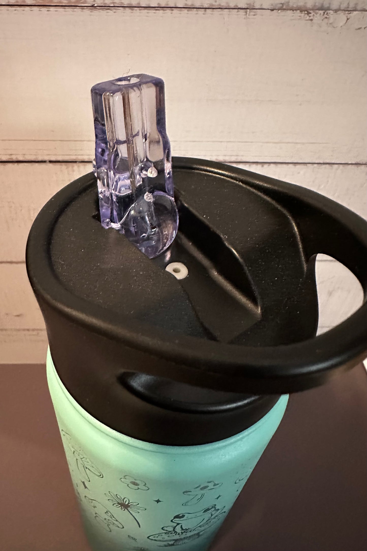 16oz. Insulated Water Bottle with Straw Lid - Varigated Teal Ombré, Frogs and Toadstools