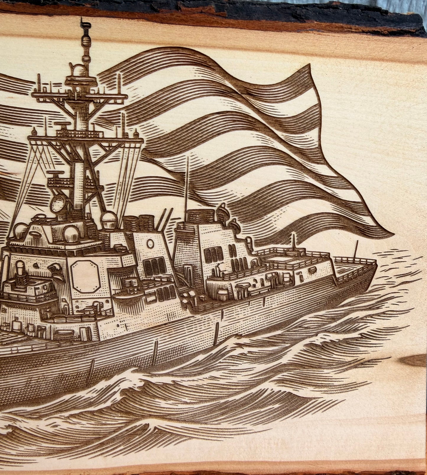 Plaque Live Edge Rectangular - Destroyer with Flag