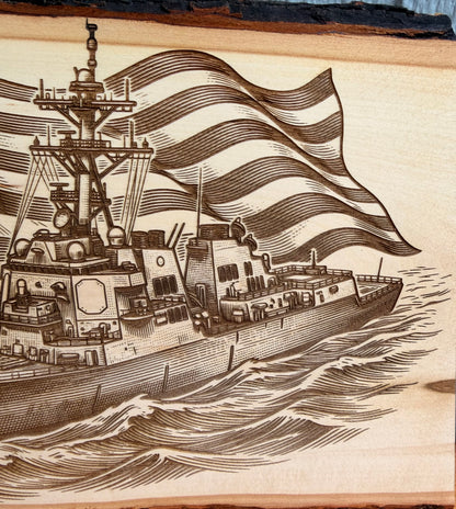 Plaque Live Edge Rectangular - Destroyer with Flag