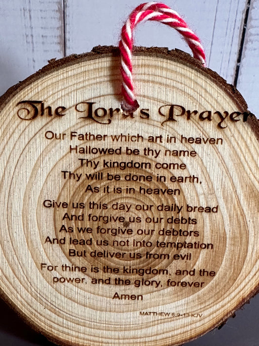 Engraved Live Edge Wooden Round Ornament - The Lord’s Prayer