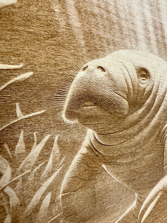 Manatee Family Live Edge Rectangular Plaque