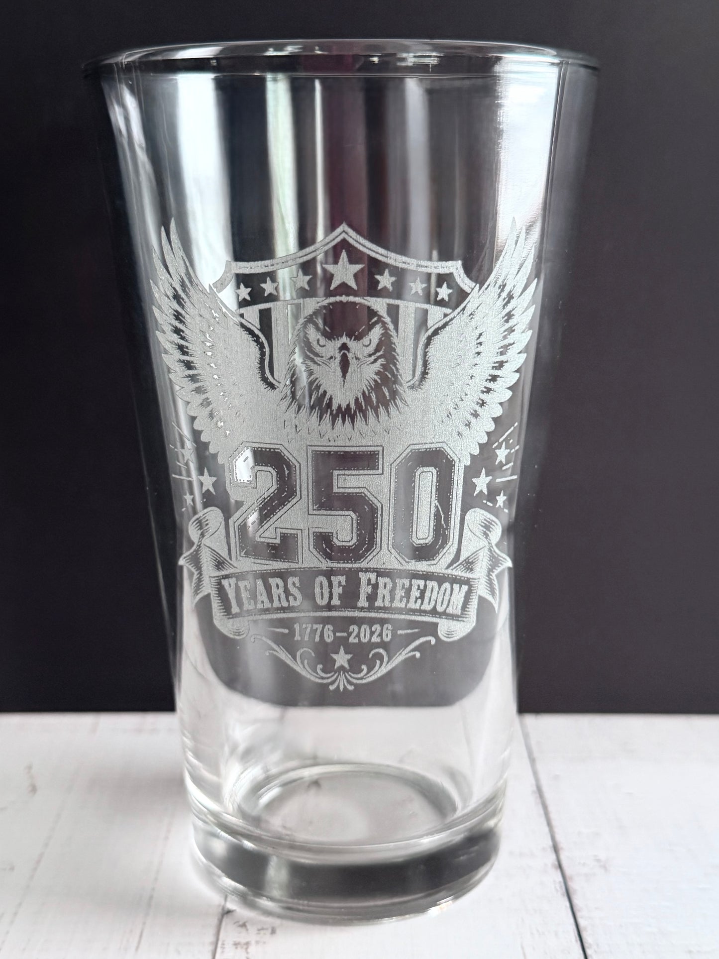 16oz Pint Glass Engraved - 250 Year & Eagle