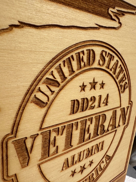 Veteran DD214 with Flag Live Edge Rectangular Plaque