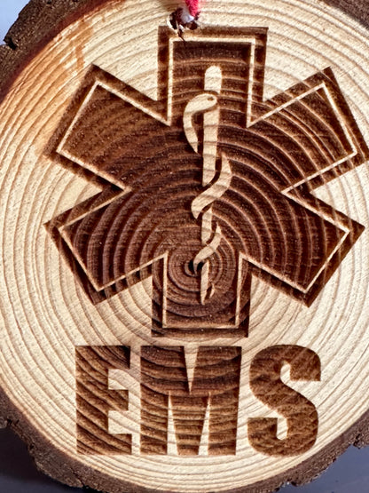 Engraved Live Edge Wooden Round Ornament - EMS