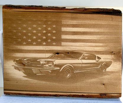 Mustang Car Live Edge Rectangular Plaque