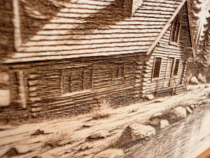 Plaque Live Edge Rectangular - Creekside Log Cabin in the Mountains
