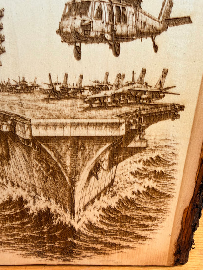 Plaque Live Edge Rectangular - Carrier with Helicopter