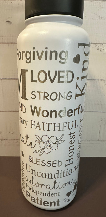 40oz. Insulated Water Bottle with Collapsible Straw Lid - White, Mom Collage