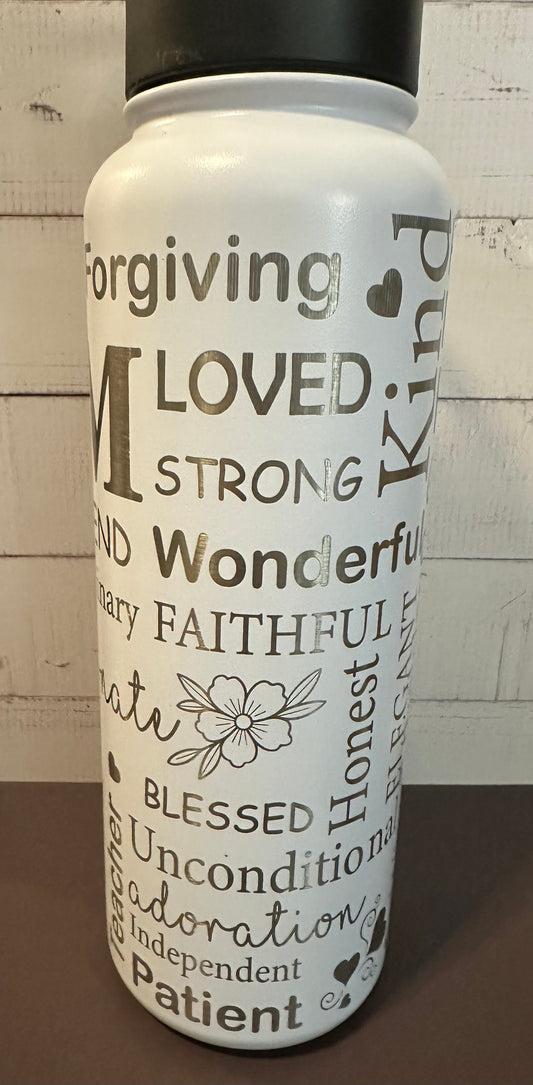 40oz. Insulated Water Bottle with Collapsible Straw Lid - White, Mom Collage