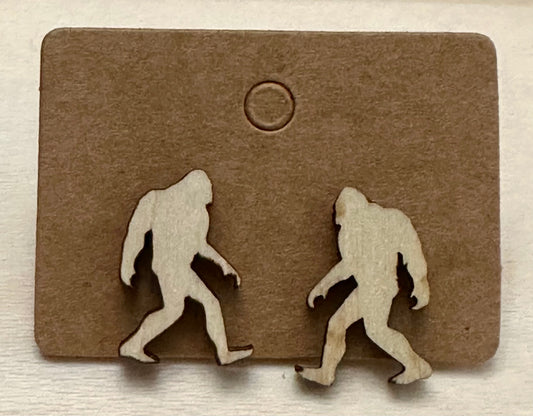 Wooden Engraved Earrings - Sasquatch / Bigfoot / Yeti
