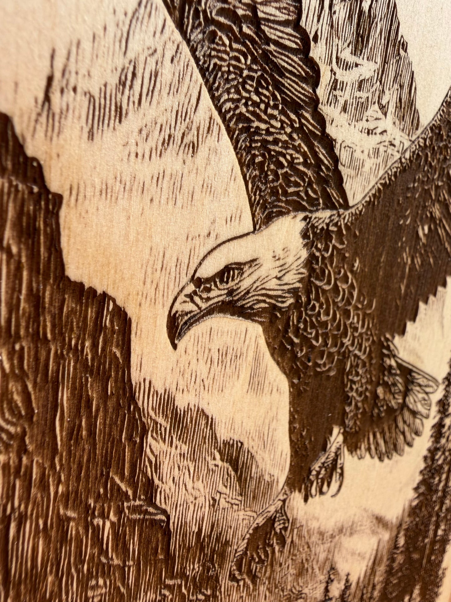 Plaque Live Edge Rectangular - Eagle Above Cabin and Canoe