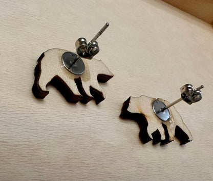 Wooden Engraved Earrings - Bears