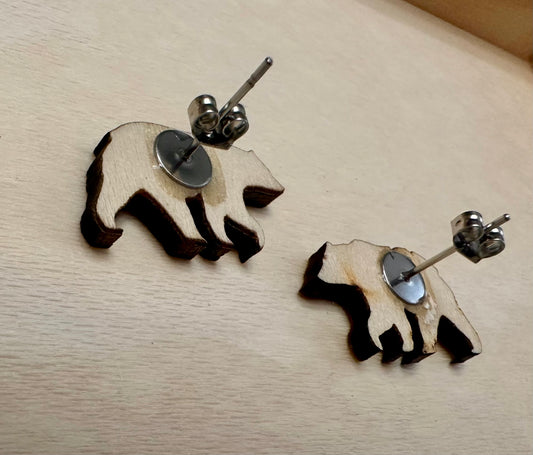 Wooden Engraved Earrings - Bears