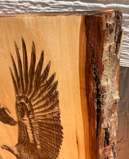 Plaque Live Edge Rectangular - Pair of Soaring Eagles