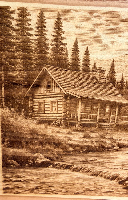 Plaque Live Edge Rectangular - Bear Near Log Cabin