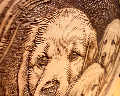 Plaque Live Edge Rectangular - Three Retriever Puppies