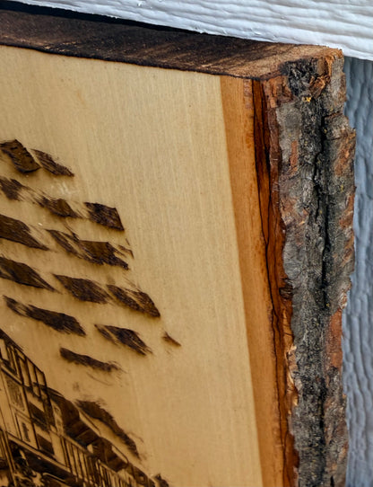Plaque Live Edge Rectangular - Train 490 with Flag and Tracks
