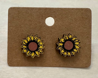 Wooden Engraved Earrings - Sunflowers