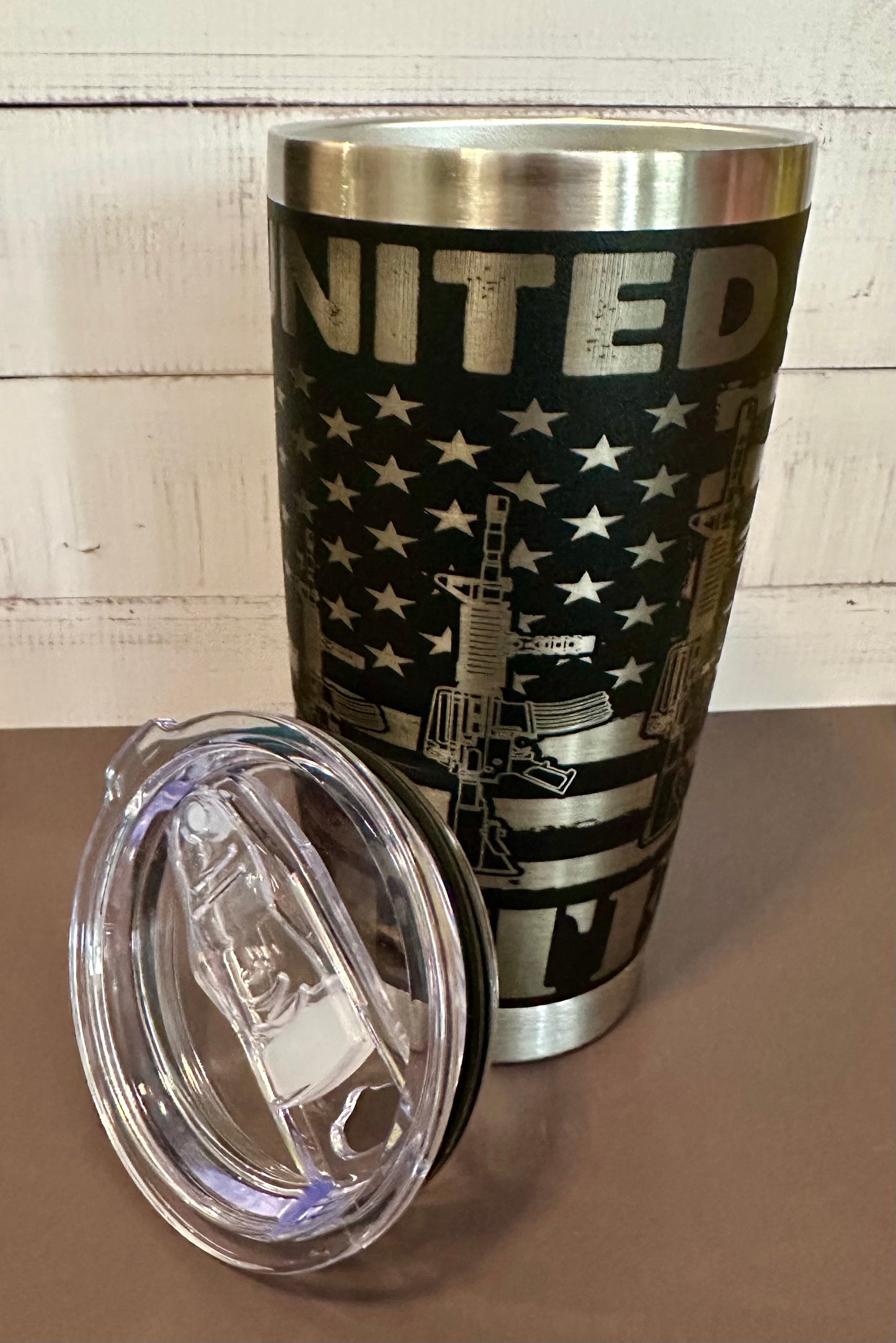 20oz. Insulated Travel Tumbler with Slide Lid - Black with Veteran and Guns