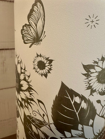 40oz. Insulated Water Bottle with Collapsible Straw Lid - White, Sunflowers