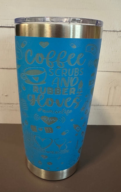 20oz. Insulated Travel Tumbler with Slide Lid - Blue Nurse Collage