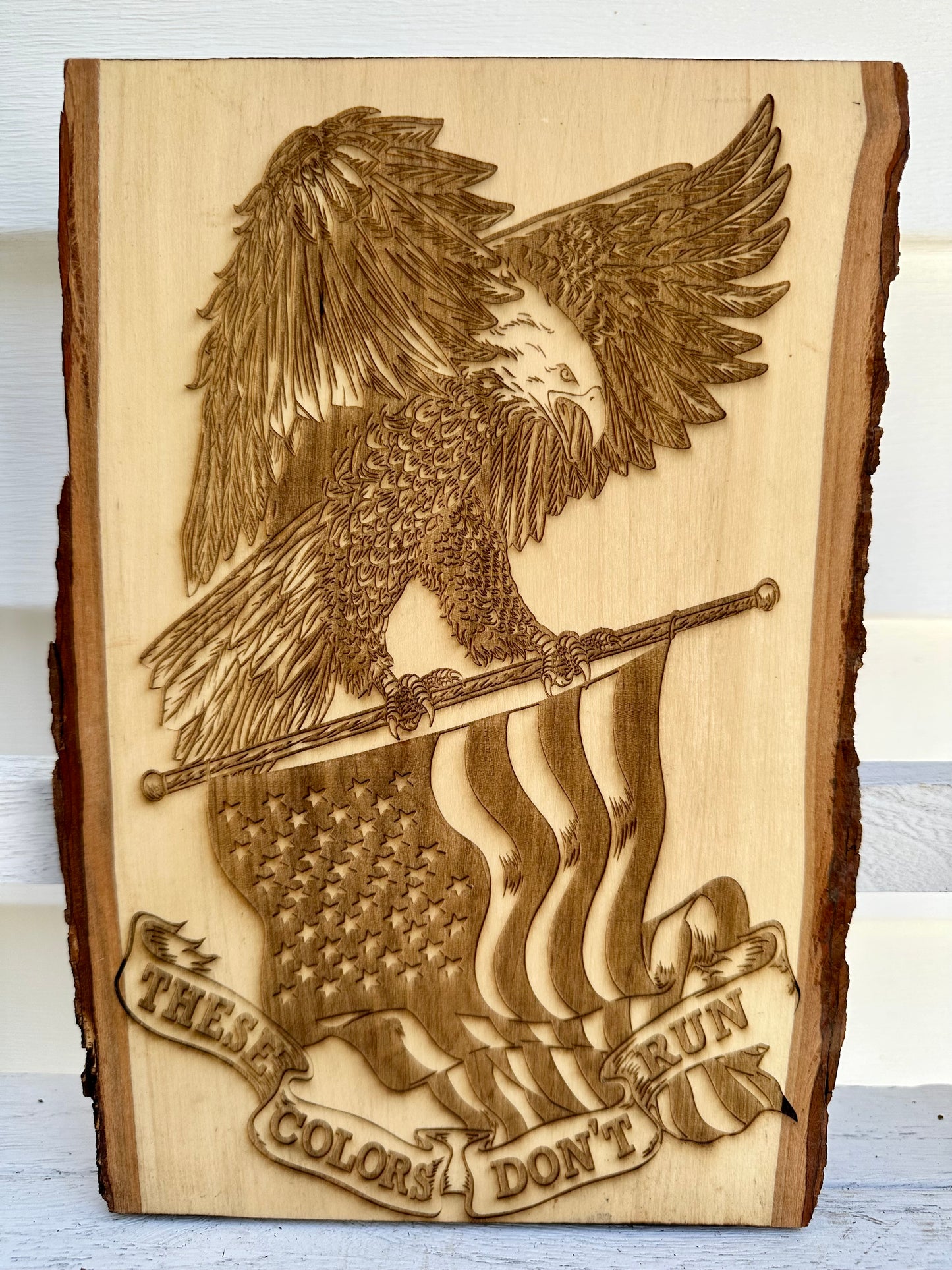 Patriotic These Colors Don’t Run Eagle with Flag Live Edge Rectangular Plaque
