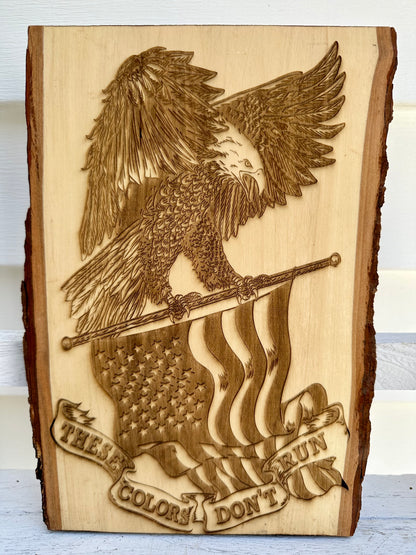 Patriotic These Colors Don’t Run Eagle with Flag Live Edge Rectangular Plaque
