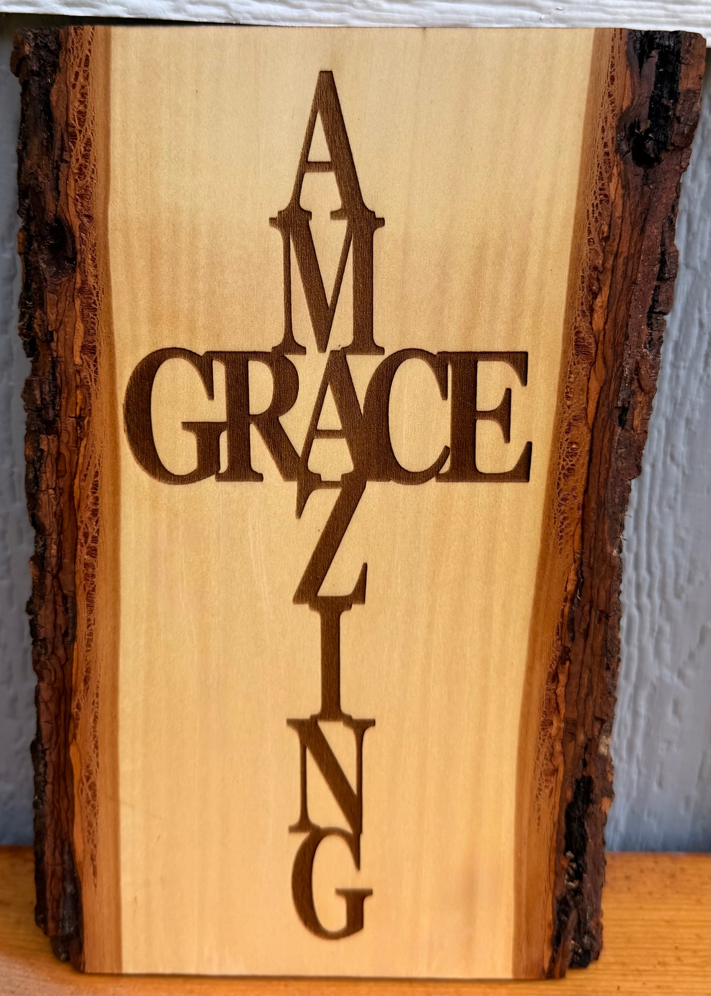 Plaque Live Edge Rectangular - Amazing Grace Cross