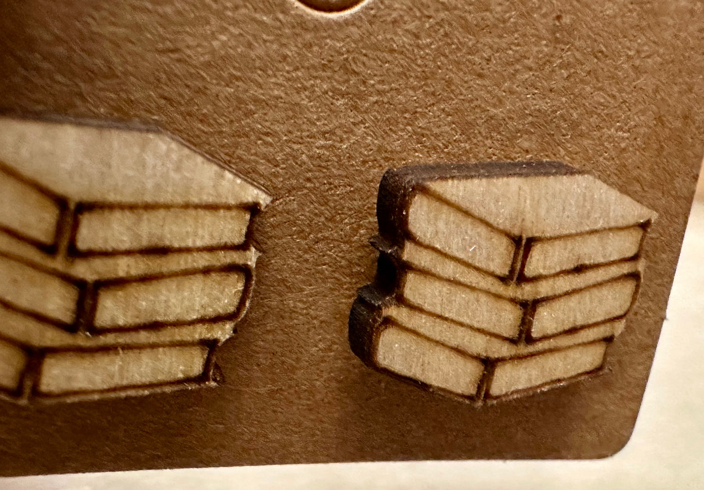 Wooden Engraved Earrings - Book Stack