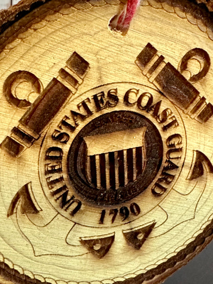 Engraved Live Edge Wooden Round Ornament - Coast Guard