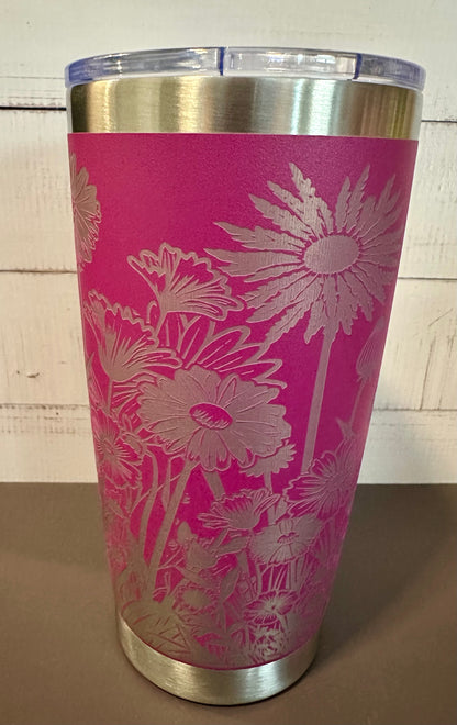 20oz. Insulated Travel Tumbler with Slide Lid - Fuchsia with Wildflowers