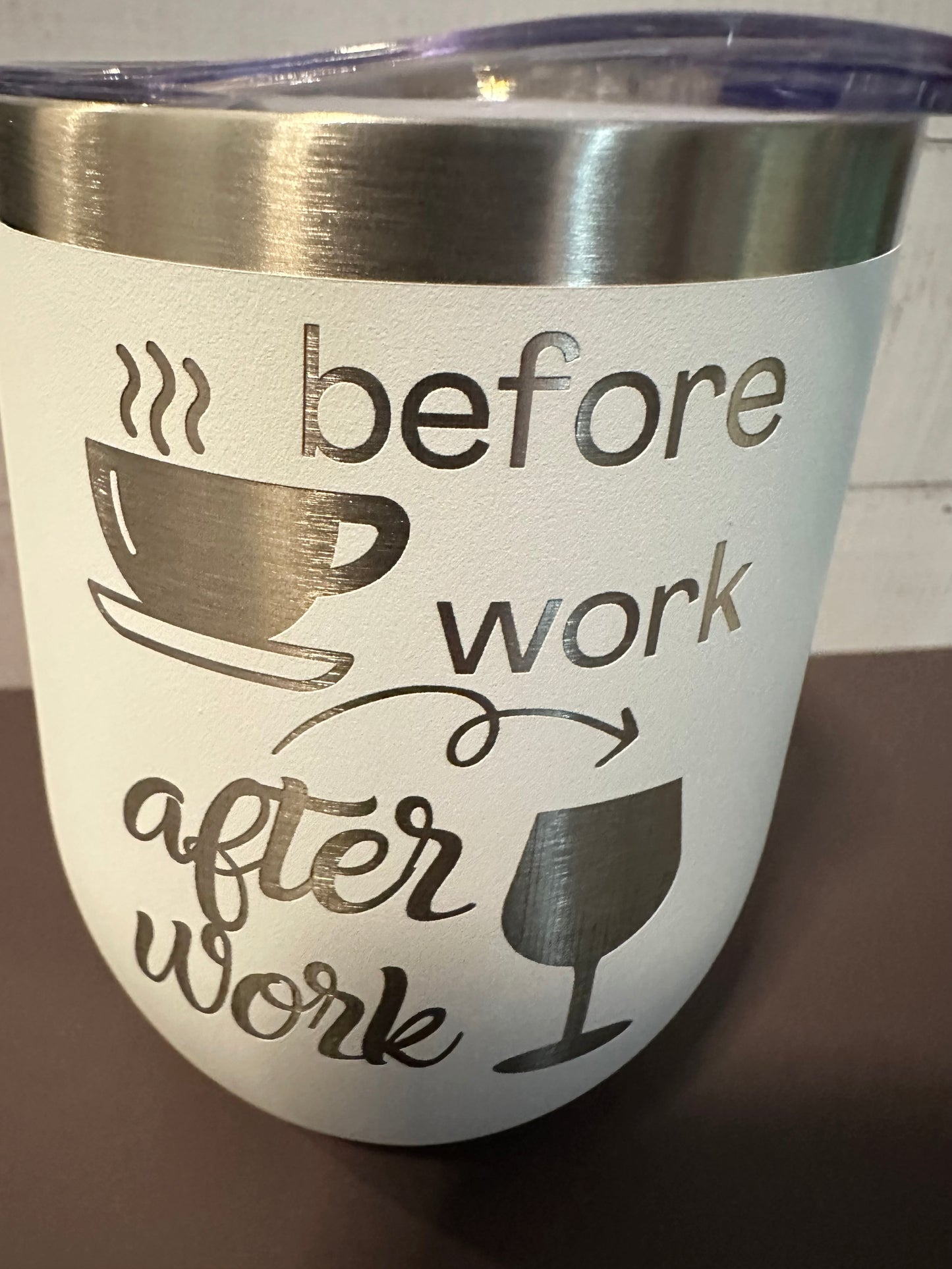 Coffee Then Wine - White - 12oz Stainless Steel Double Wall Vacuum Insulated Wine Tumbler with Lid