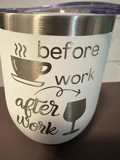 Coffee Then Wine - White - 12oz Stainless Steel Double Wall Vacuum Insulated Wine Tumbler with Lid
