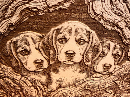 Plaque Live Edge Rectangular - Three Beagle Puppies