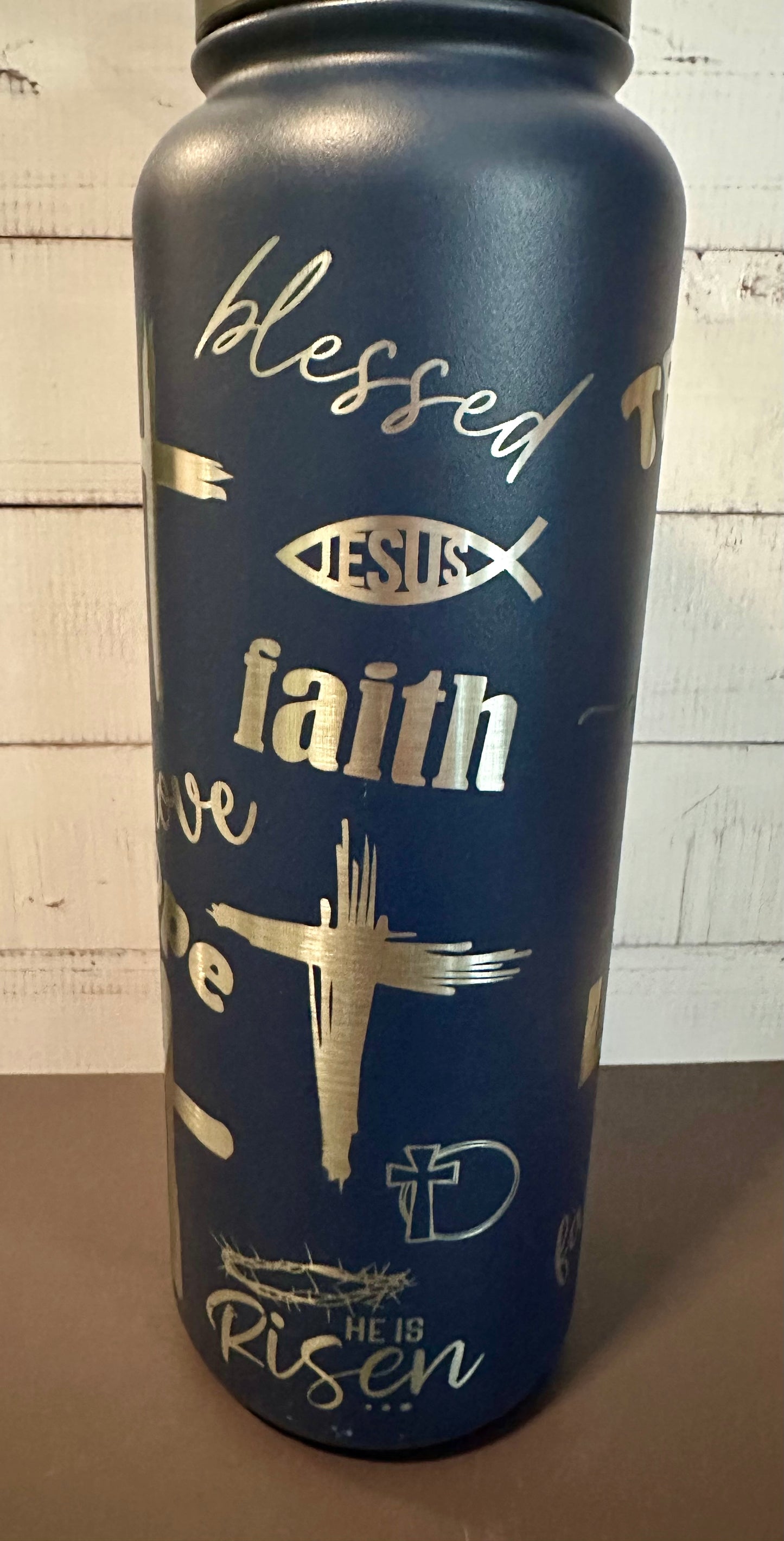 40oz. Insulated Water Bottle with Collapsible Straw Lid - Navy, Faith Collage
