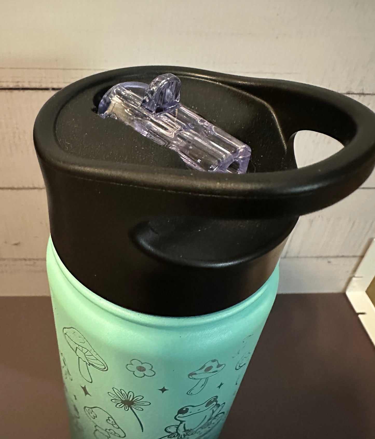 16oz. Insulated Water Bottle with Straw Lid - Varigated Teal Ombré, Frogs and Toadstools