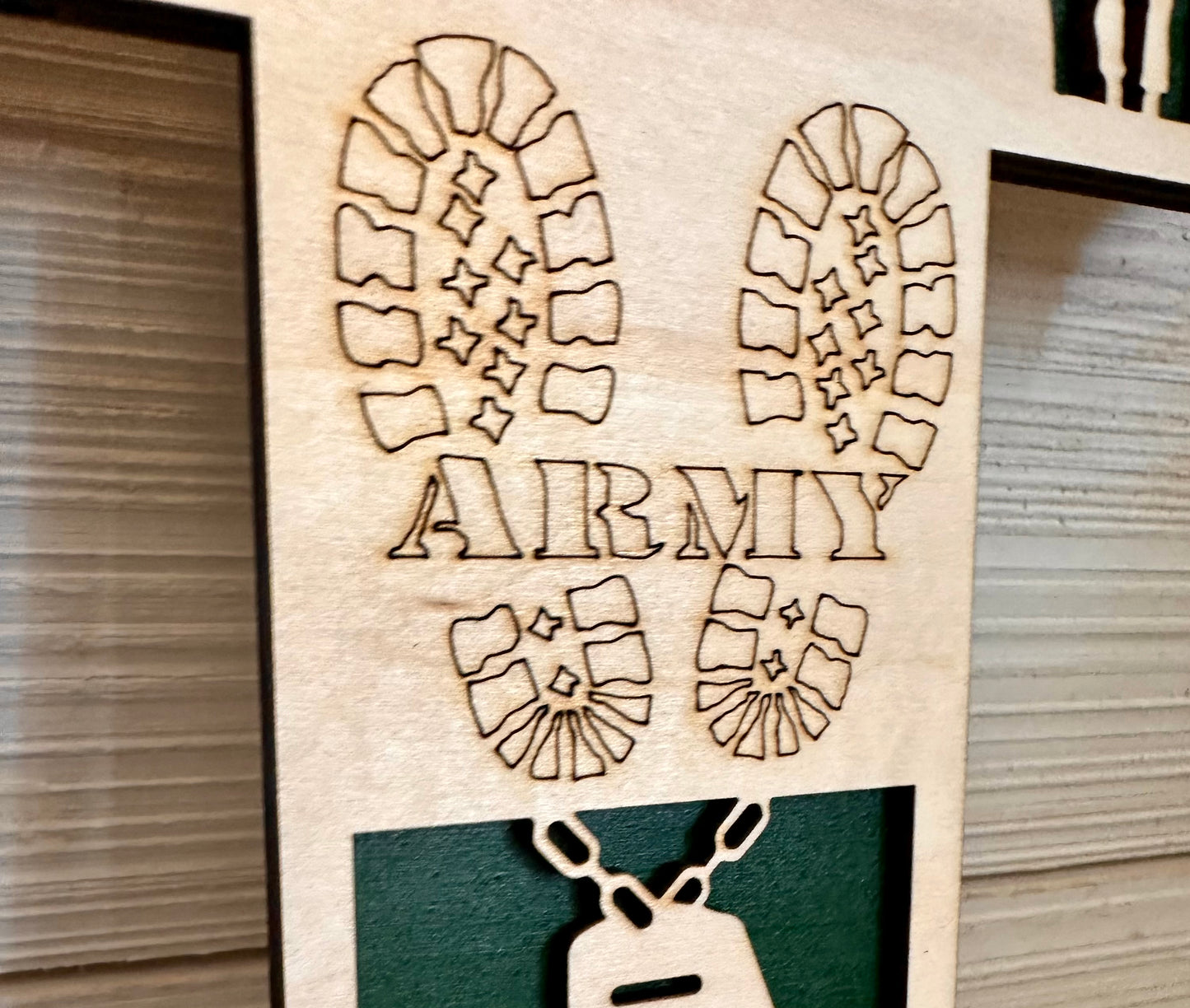 3D Layered and Engraved Wood Cross - Army
