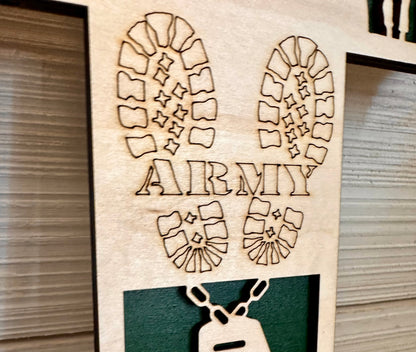 3D Layered and Engraved Wood Cross - Army