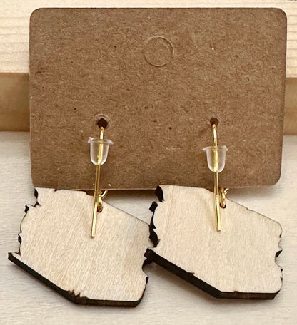 Wooden Engraved Dangle Earrings - Book Stack