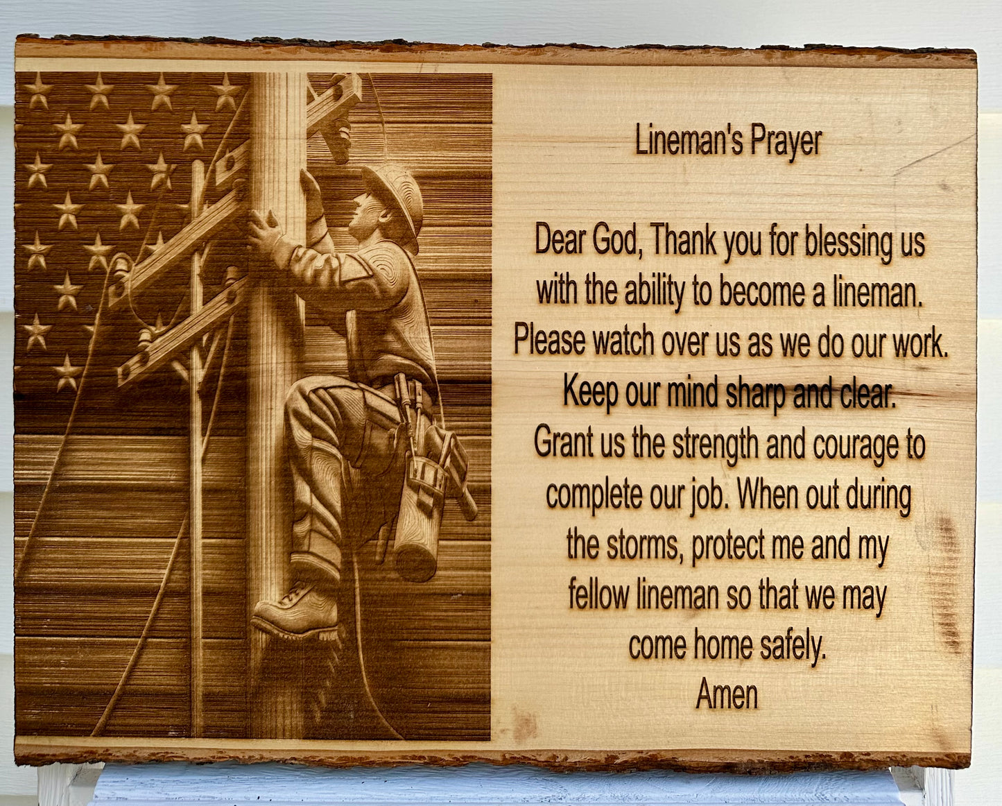 Lineman’s Prayer Live Edge Rectangular Plaque