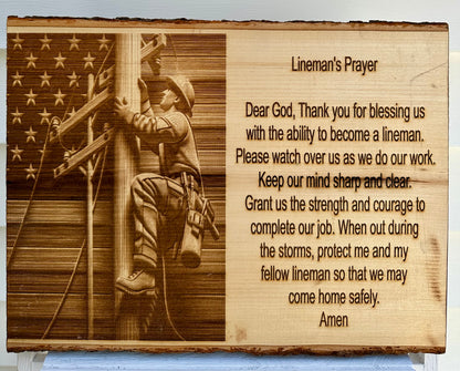 Lineman’s Prayer Live Edge Rectangular Plaque