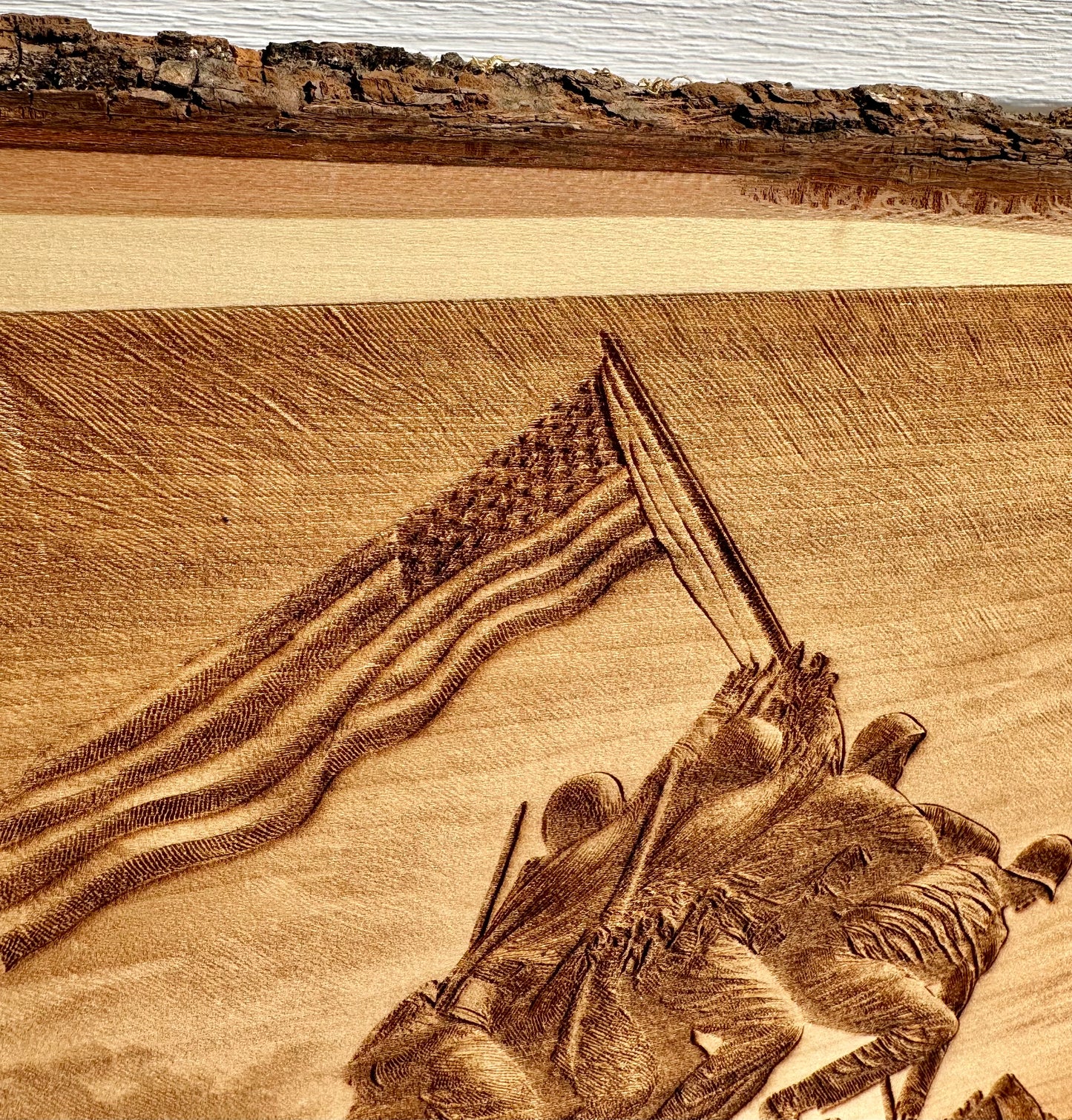 Military Iwo Jima Flag Raising Live Edge Rectangular Plaque